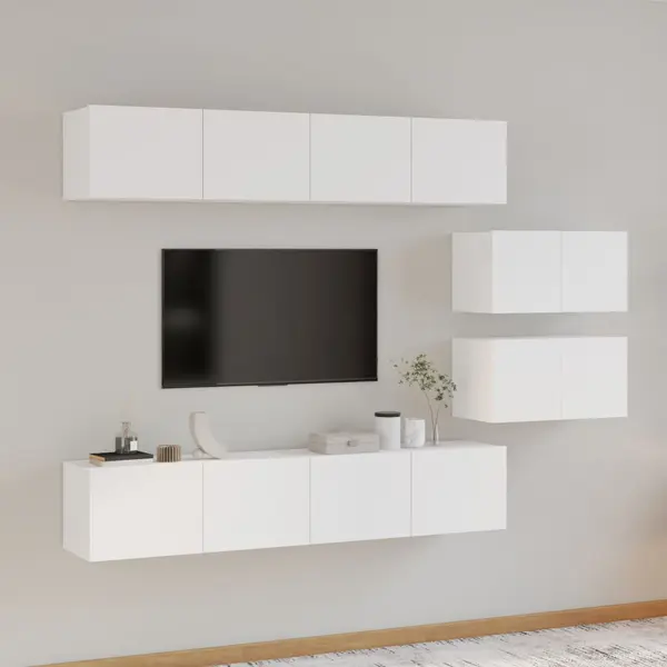 Gossi set dulap tv, 6 piese, alb, lemn prelucrat