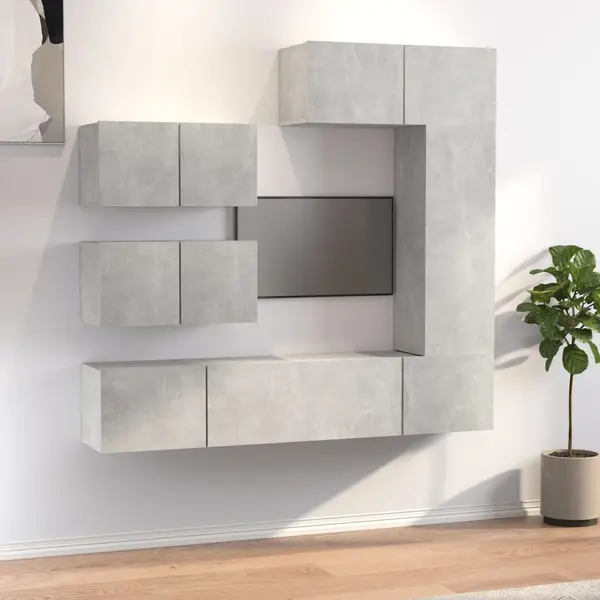Gossi set dulap tv, 6 piese, gri beton, lemn prelucrat