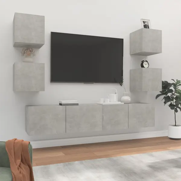 Gossi set dulap tv, 6 piese, gri beton, lemn prelucrat