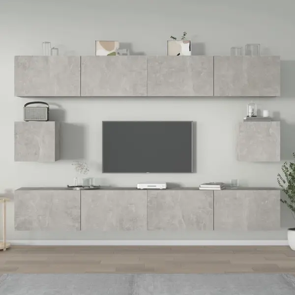 Gossi set dulap tv, 6 piese, gri beton, lemn prelucrat