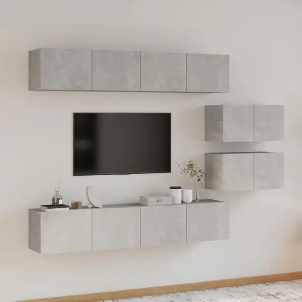Gossi set dulap tv, 6 piese, gri beton, lemn prelucrat