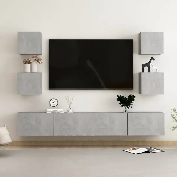 Gossi set dulap tv, 6 piese, gri beton, lemn prelucrat