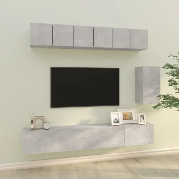 Gossi set dulap tv, 6 piese, gri beton, lemn prelucrat