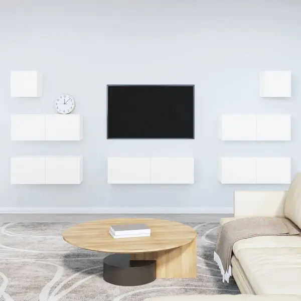 Gossi set dulap tv, 7 piese, alb, lemn prelucrat