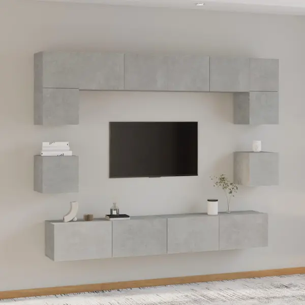 Gossi set dulap tv, 8 piese, gri beton, lemn prelucrat