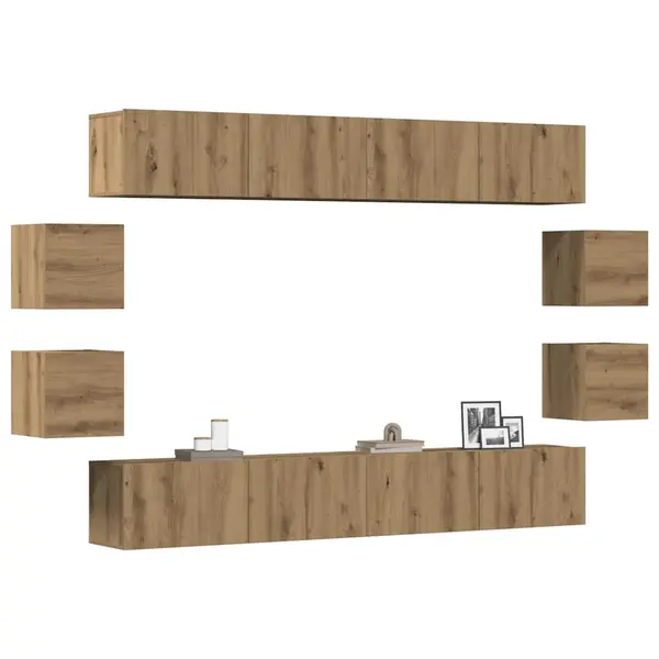Gossi set dulap tv 8 piese montat pe perete stejar artizanal