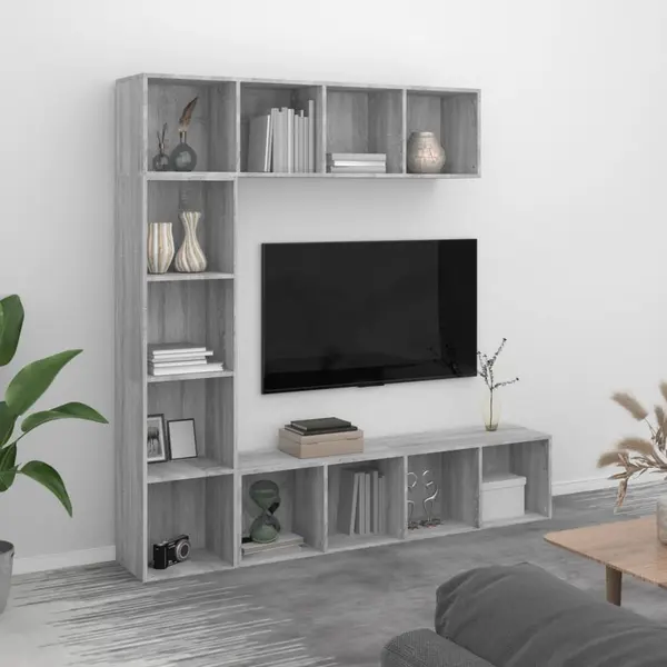 Gossi set dulap tv/carti, 3 piese, sonoma gri, 180x30x180 cm