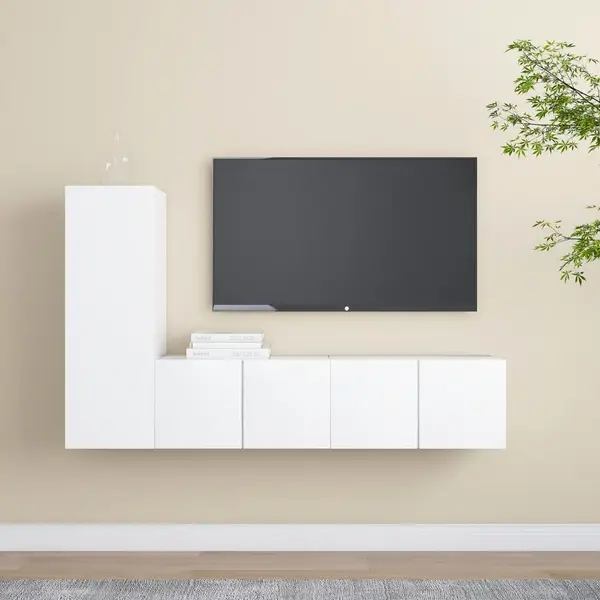 Gossi set dulapuri tv, 3 piese, alb, lemn prelucrat