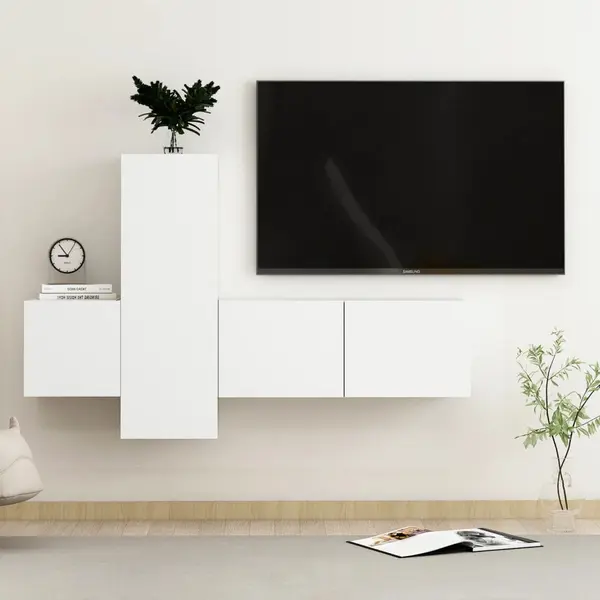Gossi set dulapuri tv, 3 piese, alb, lemn prelucrat