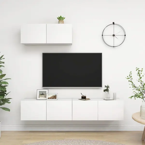 Gossi set dulapuri tv, 3 piese, alb, lemn prelucrat