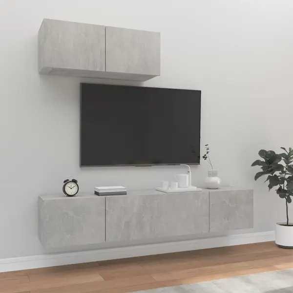 Gossi set dulapuri tv, 3 piese, gri beton, lemn prelucrat
