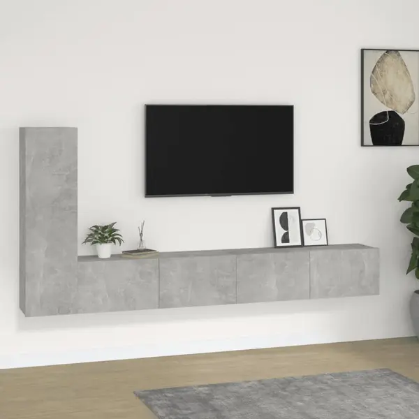 Gossi set dulapuri tv, 3 piese, gri beton, lemn prelucrat