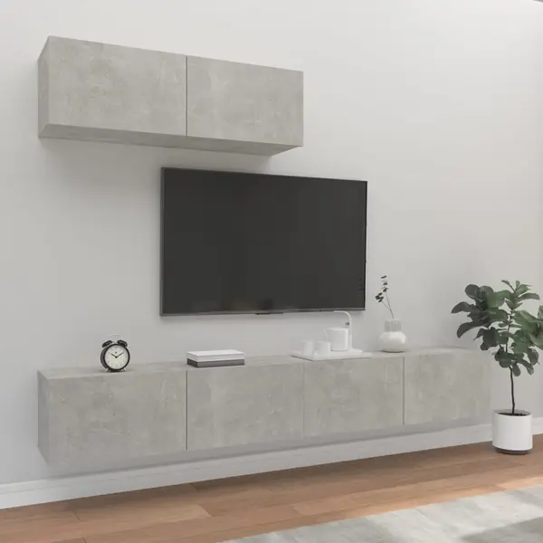 Gossi set dulapuri tv, 3 piese, gri beton, lemn prelucrat