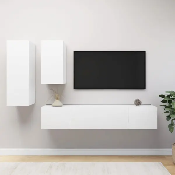 Gossi set dulapuri tv, 4 piese, alb, lemn prelucrat