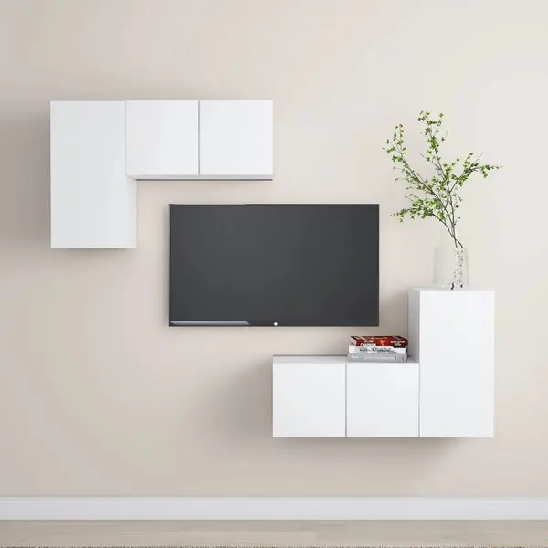 Gossi set dulapuri tv, 4 piese, alb, lemn prelucrat