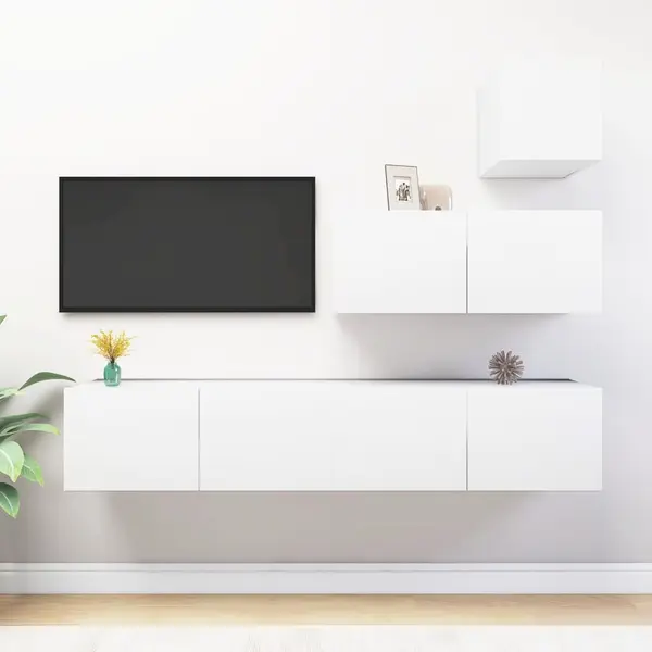 Gossi set dulapuri tv, 4 piese, alb, lemn prelucrat