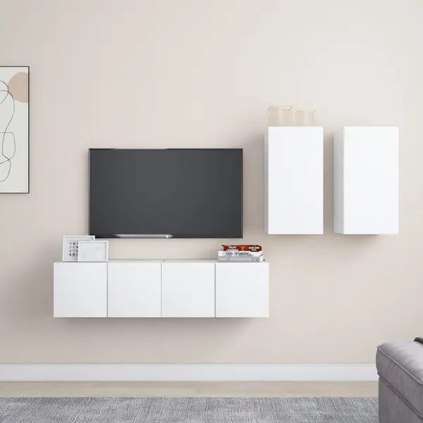 Gossi set dulapuri tv, 4 piese, alb, lemn prelucrat