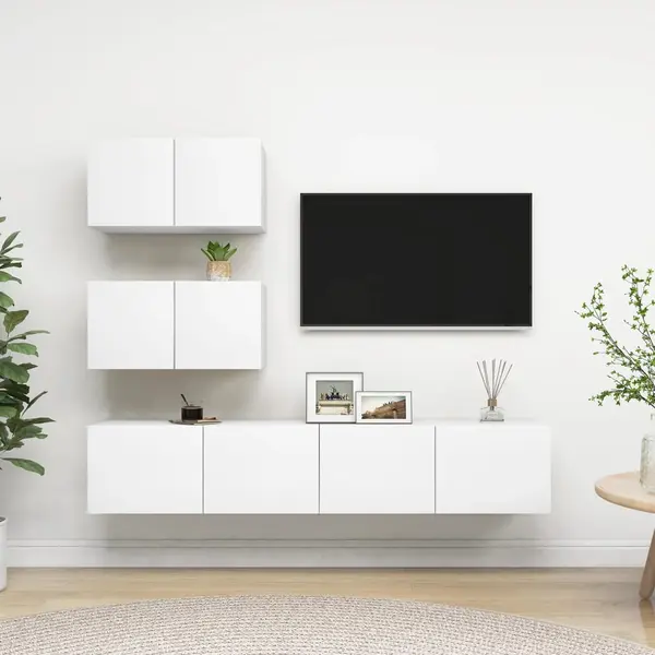 Gossi set dulapuri tv, 4 piese, alb, lemn prelucrat