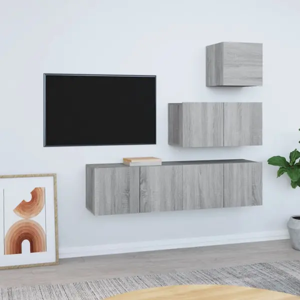 Gossi set dulapuri tv, 4 piese, gri sonoma, lemn prelucrat