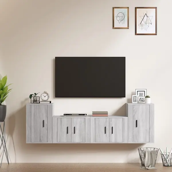 Gossi set dulapuri tv, 4 piese, gri sonoma, lemn prelucrat