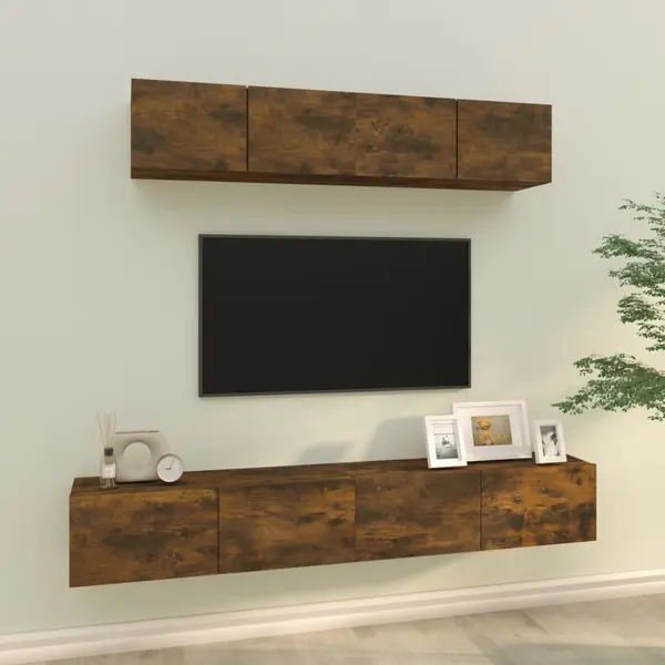 Gossi set dulapuri tv, 4 piese, stejar fumuriu, lemn prelucrat