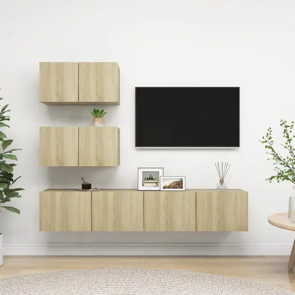 Gossi set dulapuri tv, 4 piese, stejar sonoma, lemn prelucrat
