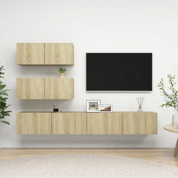 Gossi set dulapuri tv, 4 piese, stejar sonoma, lemn prelucrat