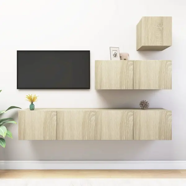 Gossi set dulapuri tv, 4 piese, stejar sonoma, lemn prelucrat