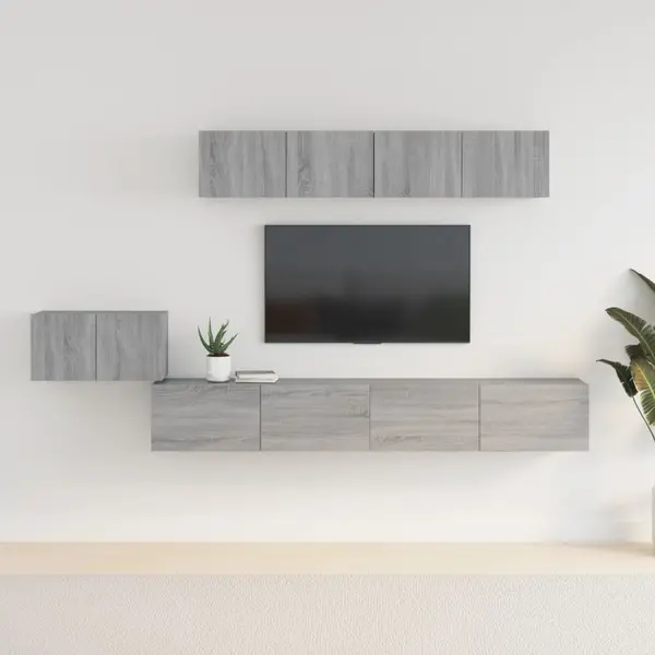 Gossi set dulapuri tv, 5 piese, gri sonoma, lemn prelucrat