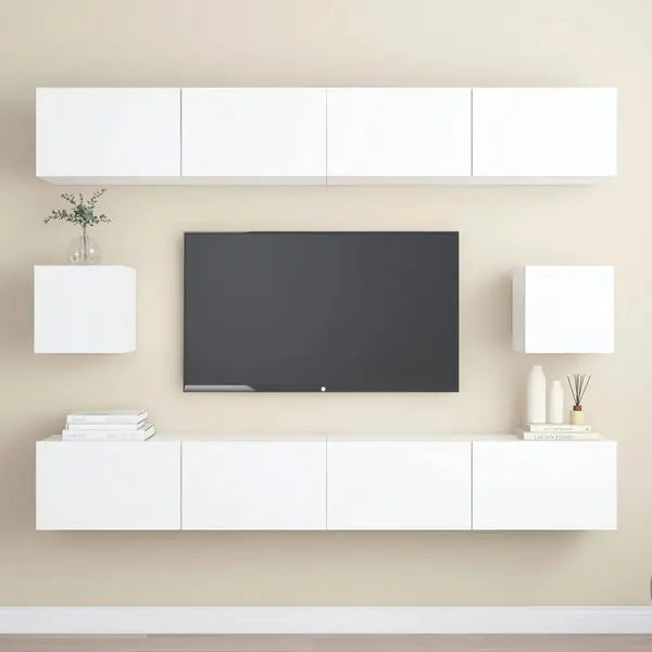 Gossi set dulapuri tv, 6 piese, alb, lemn prelucrat