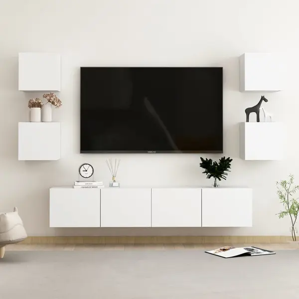 Gossi set dulapuri tv, 6 piese, alb, lemn prelucrat