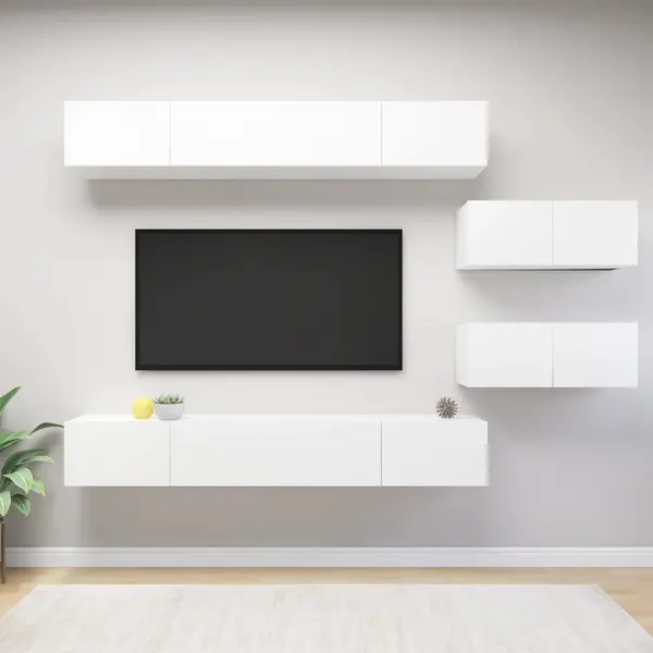 Gossi set dulapuri tv, 6 piese, alb, lemn prelucrat