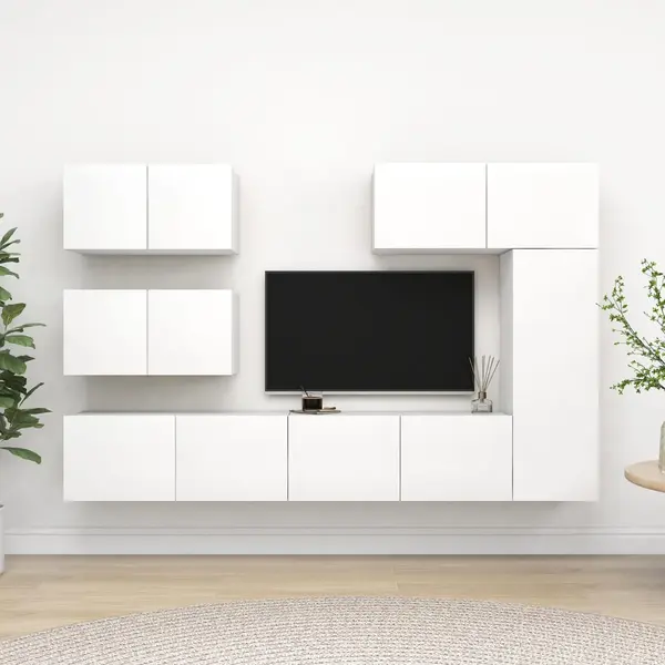 Gossi set dulapuri tv, 6 piese, alb, lemn prelucrat