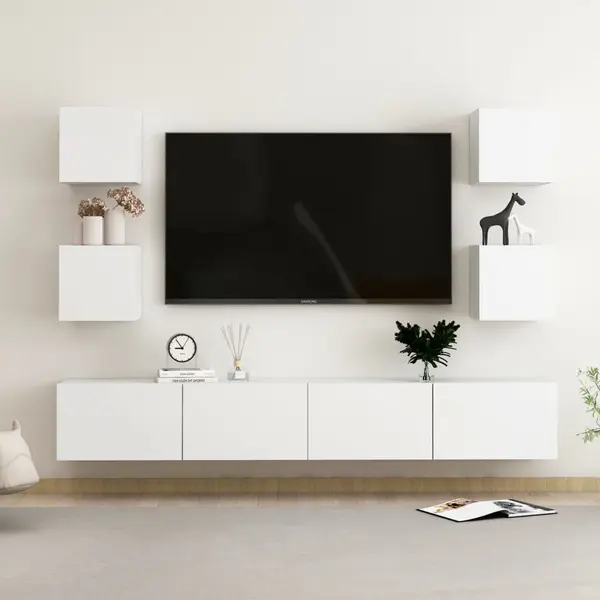 Gossi set dulapuri tv, 6 piese, alb, lemn prelucrat