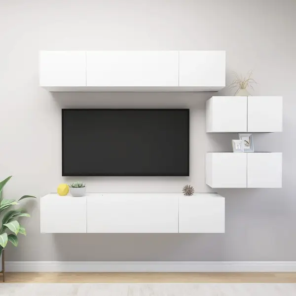 Gossi set dulapuri tv, 6 piese, alb, lemn prelucrat