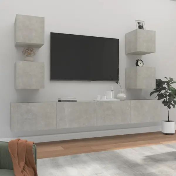 Gossi set dulapuri tv, 6 piese, gri beton, lemn prelucrat