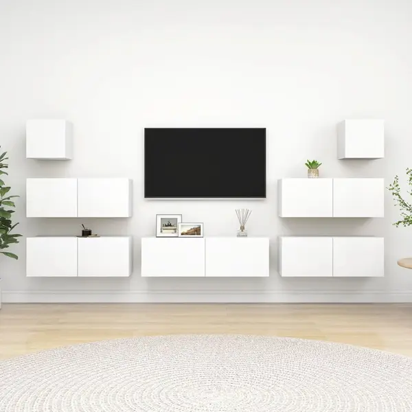 Gossi set dulapuri tv, 7 piese, alb, lemn prelucrat