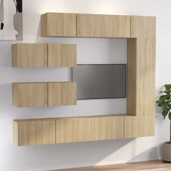Gossi set dulapuri tv, 7 piese, stejar sonoma, lemn prelucrat