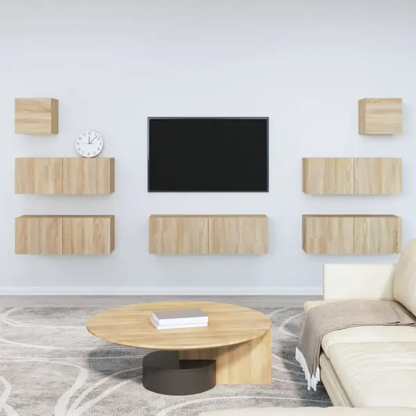 Gossi set dulapuri tv, 7 piese, stejar sonoma, lemn prelucrat