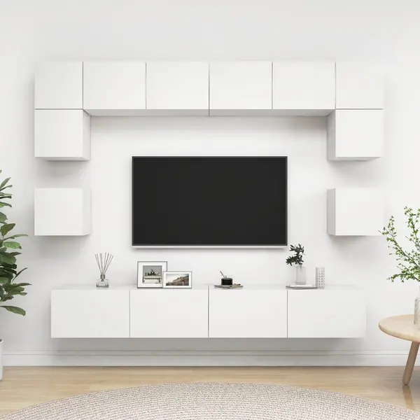 Gossi set dulapuri tv, 8 piese, alb, lemn prelucrat