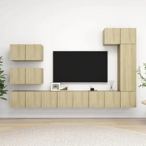 Gossi set dulapuri tv, 8 piese, stejar sonoma, lemn prelucrat