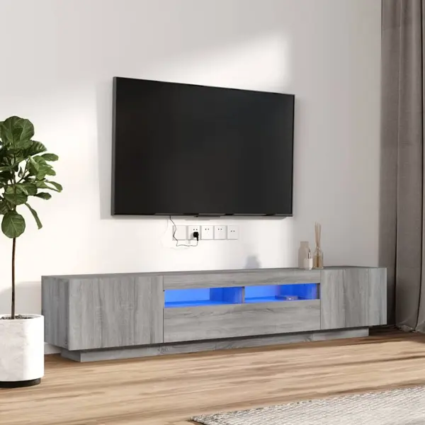 Gossi set dulapuri tv cu led, 2 piese, gri sonoma, lemn prelucrat