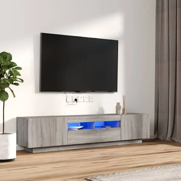Gossi set dulapuri tv cu led, 2 piese, gri sonoma, lemn prelucrat