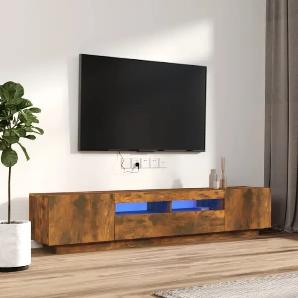 Gossi set dulapuri tv cu led, 2 piese, stejar fumuriu, lemn prelucrat