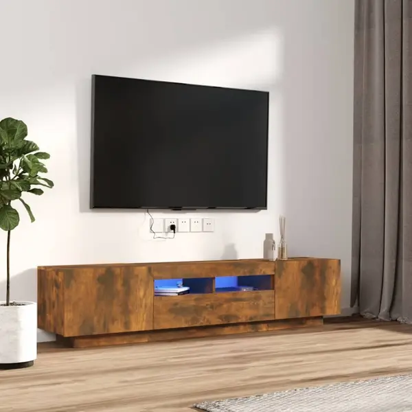 Gossi set dulapuri tv cu led, 2 piese, stejar fumuriu, lemn prelucrat