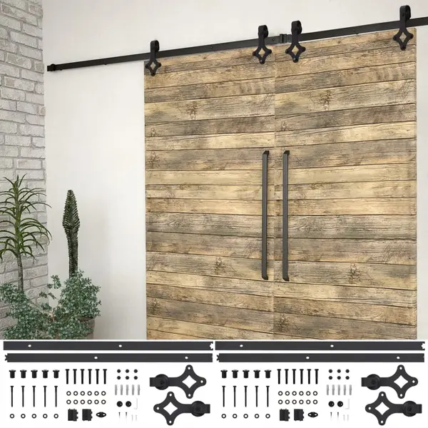 Gossi set feronerie pentru usi glisante, 2 piese,negru, 200 cm, otel