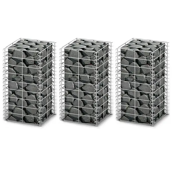 Gossi set gabioane, 3 buc., sarma galvanizata, 25 x 25 x 50 cm