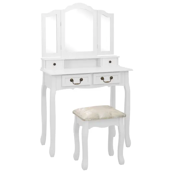 Gossi set masa de toaleta cu taburet alb 80x69x141 cm lemn paulownia