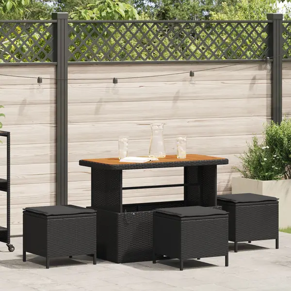 Gossi set masa gradina 4 piese cu perne negru poliratan acacia