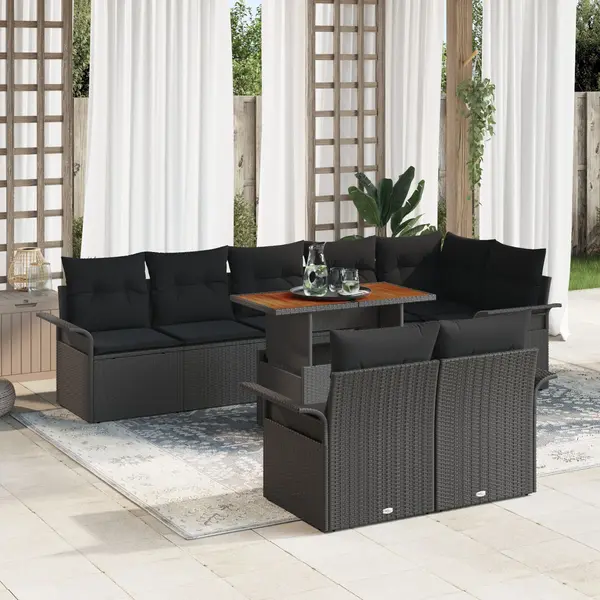 Gossi set masa gradina 9 piese perne negru poliratan acacia